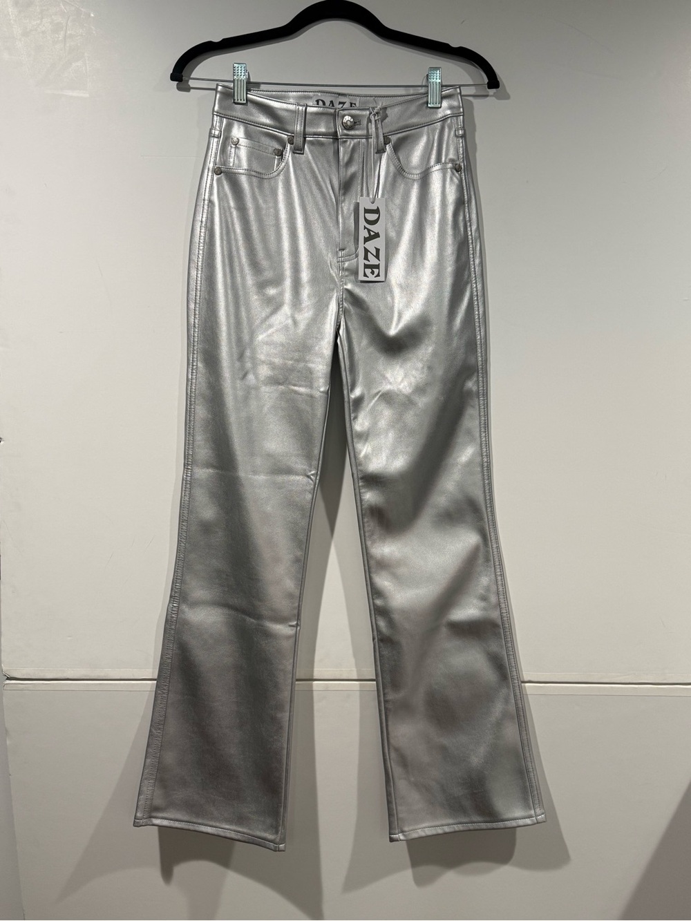 DAZE Metallic Silver High-Shine Pants